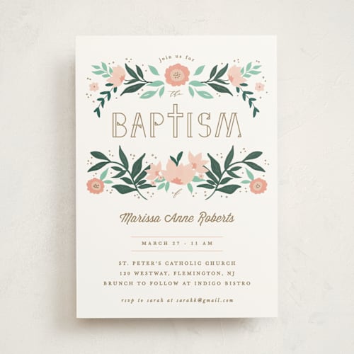 This is a lace baptism and christening announcements with standard by Creo Study called garden glory printing on signature in standard
