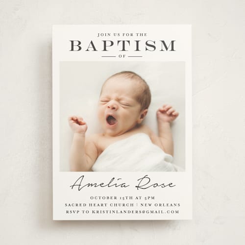 This is a charcoal baptism and christening announcements with standard by Chasity Smith called signature frame printing on signature in standard