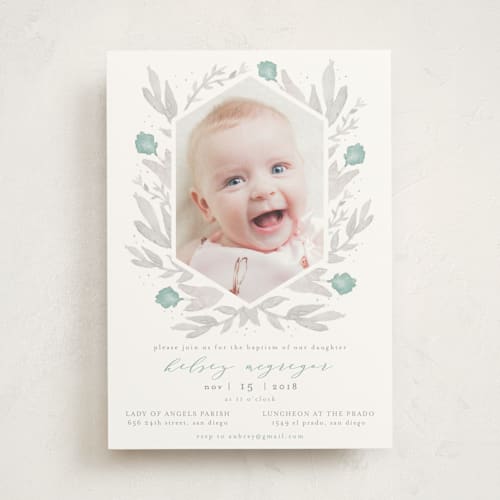 This is a spearmint baptism and christening announcements with standard by Summer Winkelman called bliss printing on signature in standard