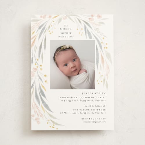 This is a nectar baptism and christening announcements with standard by Nicoletta Savod called floral showers printing on signature in standard