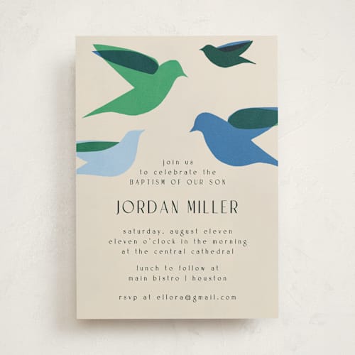This is a paradise baptism and christening announcements with standard by Pati Cascino called dove printing on signature in standard