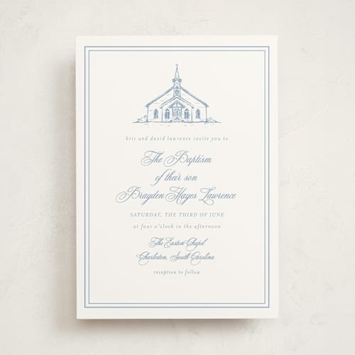 This is a provincial baptism and christening announcements with standard by Melinda Denison called the chapel printing on signature in standard