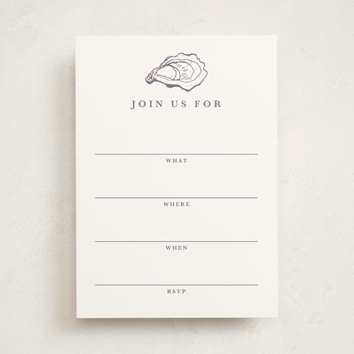 This is a eggplant blank hosting stationery with standard by Cass Loh called oyster shell printing on signature in standard