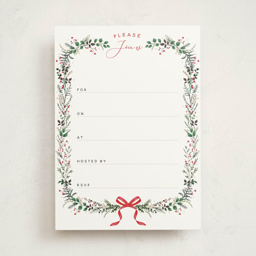 This is a crimson blank hosting stationery with standard by Susan Moyal called festive vine printing on signature in standard