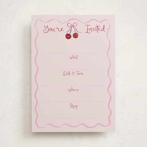 This is a blush blank hosting stationery with standard by Cass Loh called vintage wedding cake printing on signature in standard