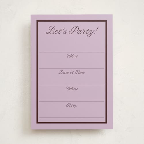 This is a plum blank hosting stationery with standard by Megan Davis called cotillion printing on signature in standard