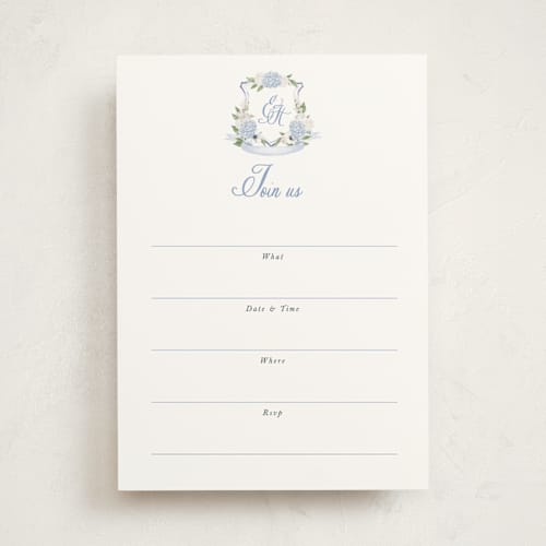 This is a periwinkle blank hosting stationery with standard by Design Lotus called sweethearts printing on signature in standard