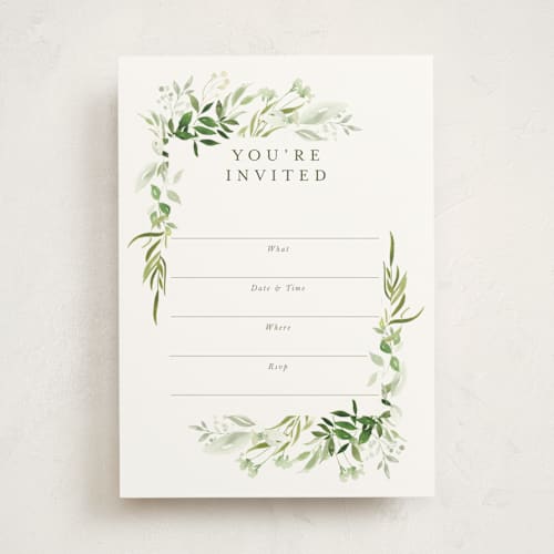 This is a garden blank hosting stationery with standard by Leah Bisch called verdure printing on signature in standard