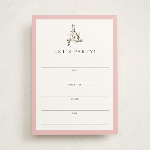 This is a blush blank hosting stationery with standard by Megan Davis called classic bunny printing on signature in standard