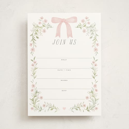 This is a blush blank hosting stationery with standard by Paper Raven Co. called dainty garden printing on signature in standard