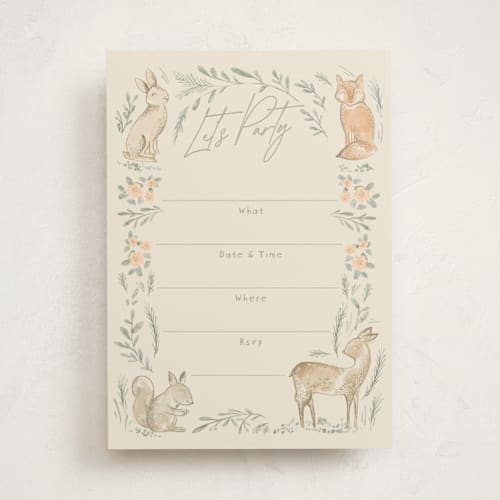 This is a ginger blank hosting stationery with standard by Creo Study called vintage woodland printing on signature in standard