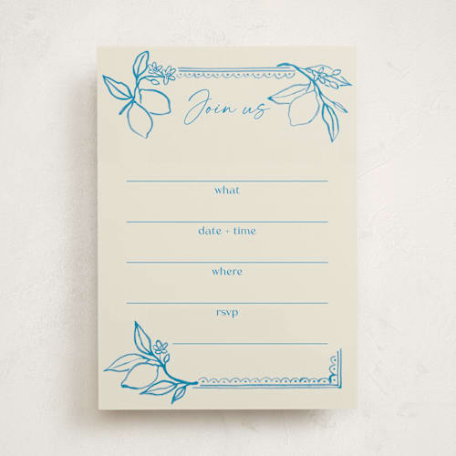 This is a ocean blank hosting stationery with standard by Pati Cascino called mediterraneo printing on signature in standard