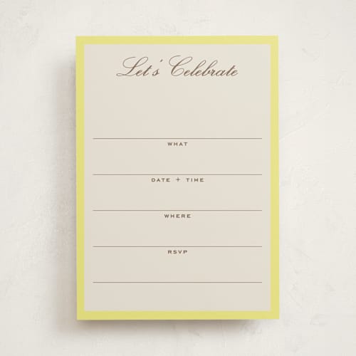 This is a limone blank hosting stationery with standard by Megan Davis called campania printing on signature in standard