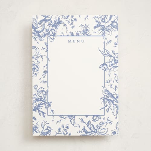 This is a blueberry blank hosting stationery with standard by Teju Reval called dreamy toile printing on signature in standard