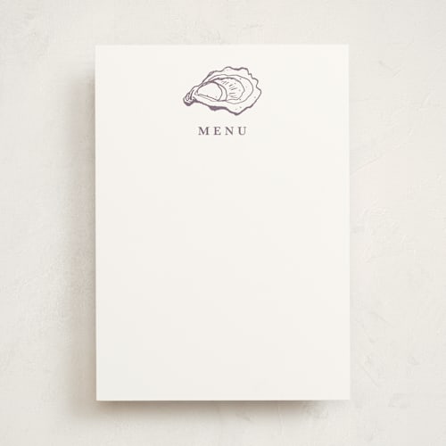 This is a eggplant blank hosting stationery with standard by Cass Loh called oyster shell printing on signature in standard