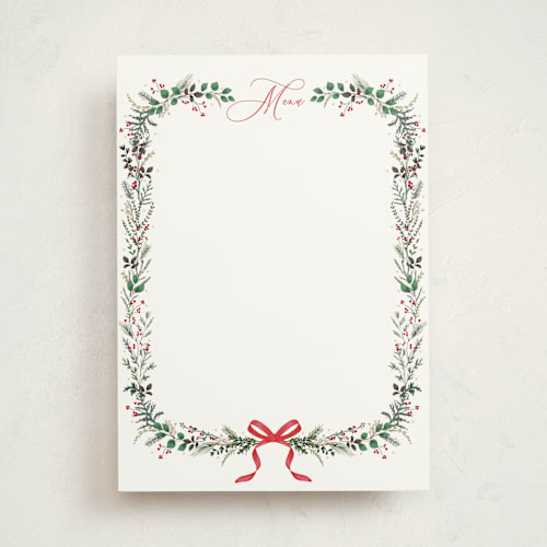 This is a crimson blank hosting stationery with standard by Susan Moyal called festive vine printing on signature in standard