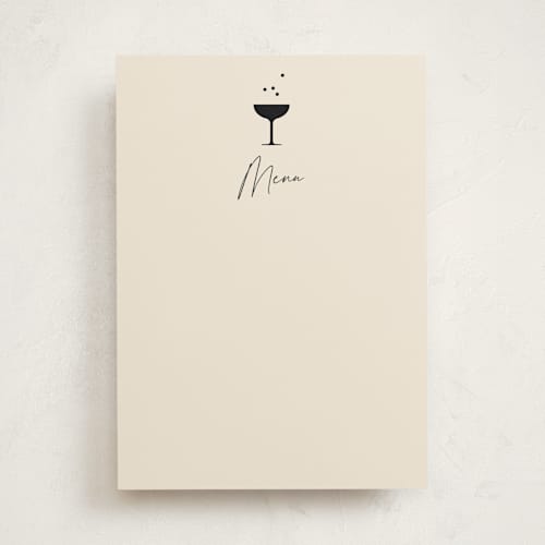 This is a champagne blank hosting stationery with standard by mo kelley called a little shindig printing on signature in standard