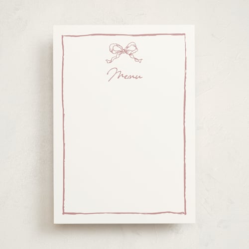This is a dusty pink blank hosting stationery with standard by Cass Loh called ribbon bow drawing printing on signature in standard
