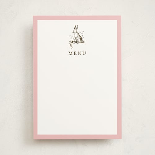 This is a blush blank hosting stationery with standard by Megan Davis called classic bunny printing on signature in standard