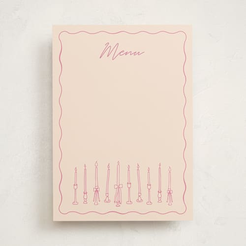 This is a bubblegum blank hosting stationery with standard by Ellen Schlegelmilch called candlesticks printing on signature in standard