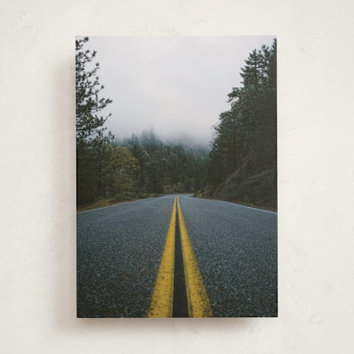 This is a bright yellow greeting cards with standard by Christian Florin called road in the clouds printing on signature in greeting cards