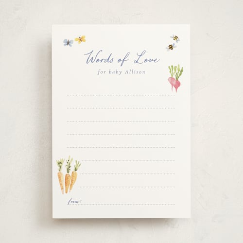 This is a sky baby shower activity cards with standard by frau brandt called grown with love printing on signature in standard