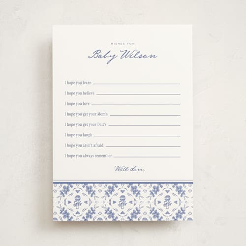 This is a bluebell baby shower activity cards with standard by Leah Bisch called rattle pattern printing on signature in standard