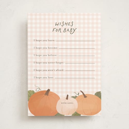 This is a pumpkin baby shower activity cards with standard by Paper Raven Co. called pumpkin patch printing on signature in standard