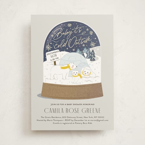 This is a lemon foil stamped baby shower invitations with foil pressed by Jennifer Lew called winter bears printing on signature in standard