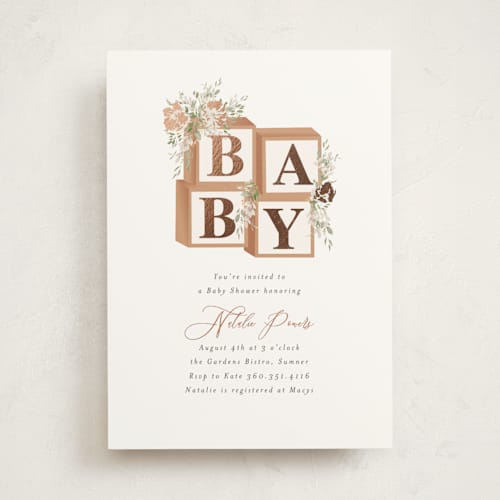 This is a tuscan foil stamped baby shower invitations with foil pressed by Itsy Belle Studio called botanical blocks printing on signature in standard