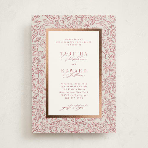 This is a rust foil stamped baby shower invitations with foil pressed by Tamara Hilje called lavender fields printing on signature in standard