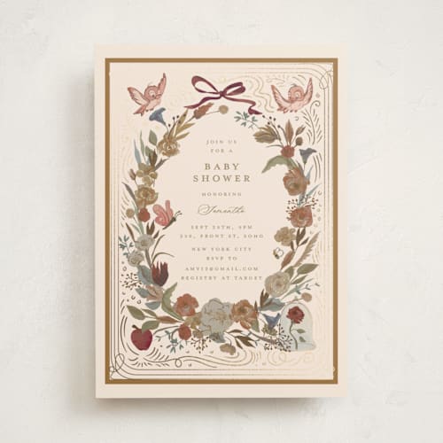 This is a sunshine foil stamped baby shower invitations with foil pressed by Teju Reval called disney's storybook printing on signature in standard