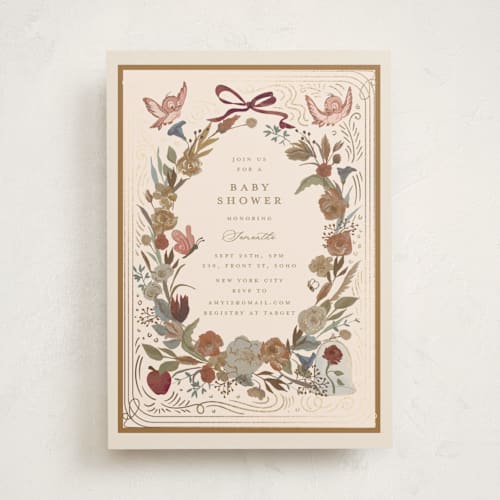 This is a sunshine foil stamped baby shower invitations with foil pressed by Teju Reval called disney's storybook printing on signature in standard