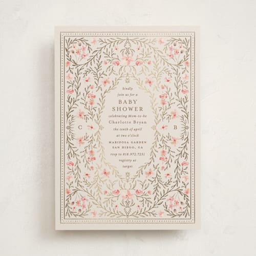 This is a versailles foil stamped baby shower invitations with foil pressed by Claudia Orengo called victorian printing on signature in standard