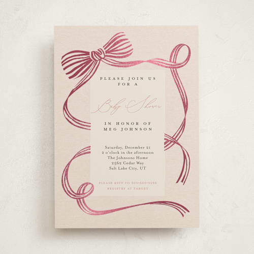 This is a petal foil stamped baby shower invitations with foil pressed by Carrie ONeal called neddy printing on signature in standard