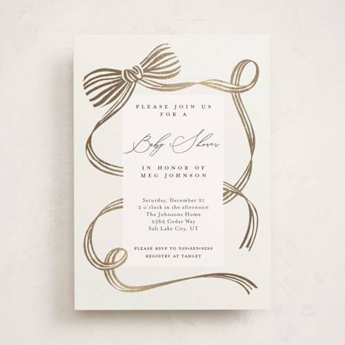 This is a mint foil stamped baby shower invitations with foil pressed by Carrie ONeal called neddy printing on signature in standard