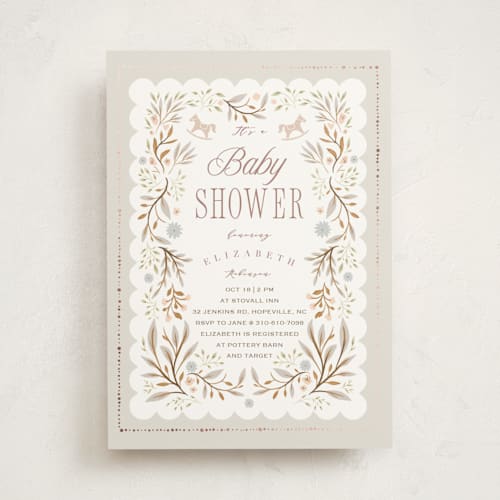 This is a ash foil stamped baby shower invitations with foil pressed by Hannah Williams called storybook printing on signature in standard