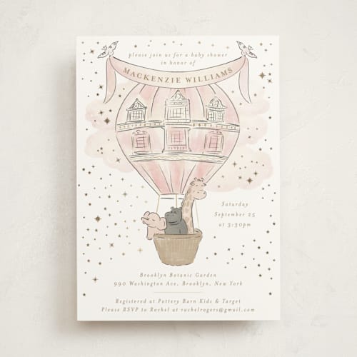 This is a cotton candy foil stamped baby shower invitations with foil pressed by Jenna Holcomb called bebe printing on signature in standard