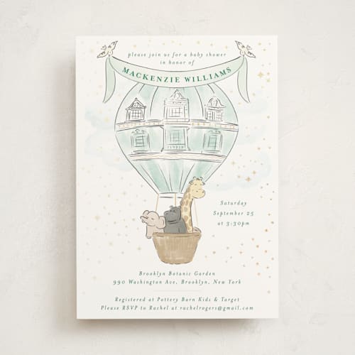 This is a mint foil stamped baby shower invitations with foil pressed by Jenna Holcomb called bebe printing on signature in standard