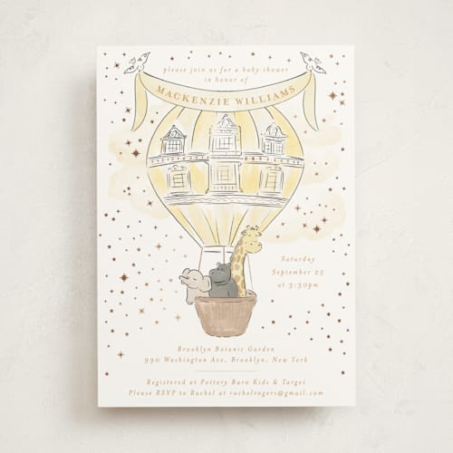 This is a lemon foil stamped baby shower invitations with foil pressed by Jenna Holcomb called bebe printing on signature in standard
