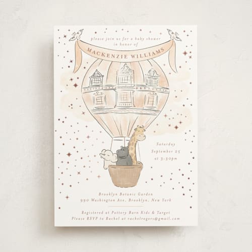 This is a apricot foil stamped baby shower invitations with foil pressed by Jenna Holcomb called bebe printing on signature in standard