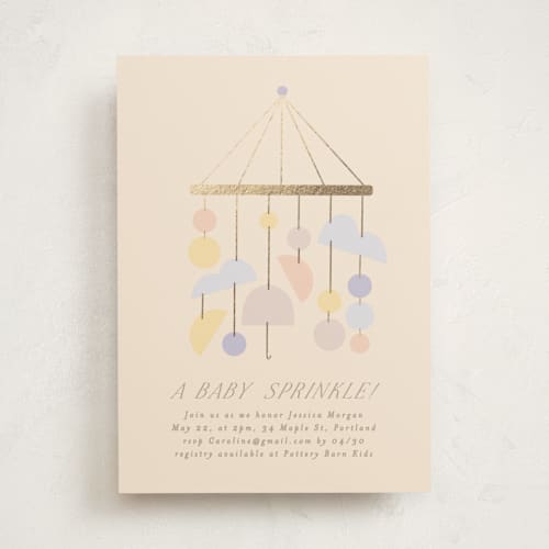 This is a vanilla foil stamped baby shower invitations with foil pressed by Angela Thompson called mod baby printing on signature in standard