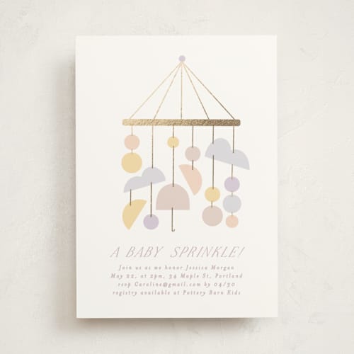 This is a chalk foil stamped baby shower invitations with foil pressed by Angela Thompson called mod baby printing on signature in standard
