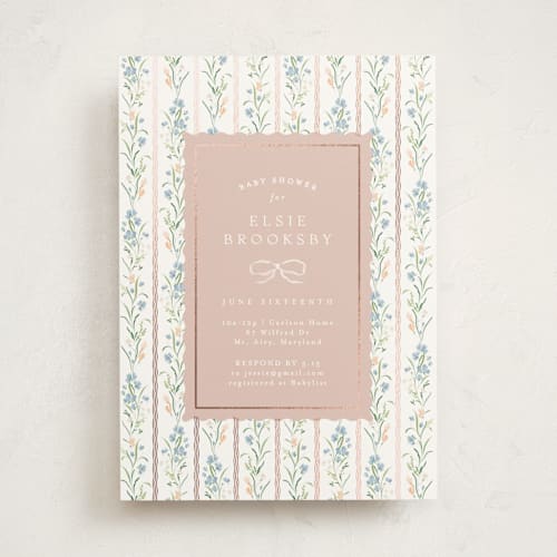 This is a peachy foil stamped baby shower invitations with foil pressed by Erin L. Wilson called dorothy printing on signature in standard