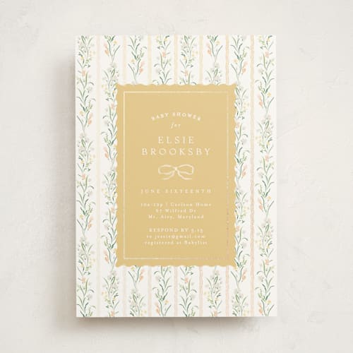 This is a summer sunshine foil stamped baby shower invitations with foil pressed by Erin L. Wilson called dorothy printing on signature in standard