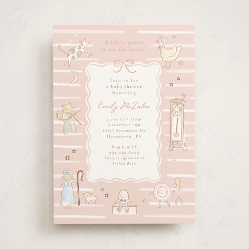 This is a strawberry foil stamped baby shower invitations with foil pressed by Jennifer Wick called nursery rhyme printing on signature in standard