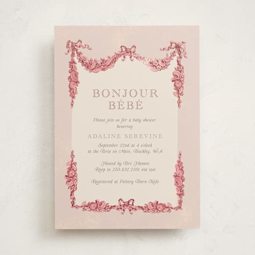 This is a peony baby shower invitations with standard by Itsy Belle Studio called bonjour bebe printing on signature in standard