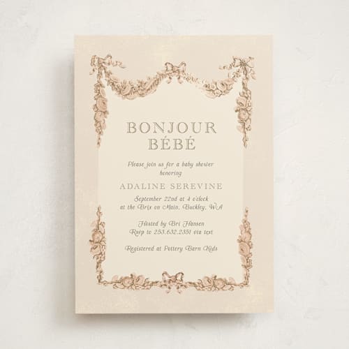 This is a cream baby shower invitations with standard by Itsy Belle Studio called bonjour bebe printing on signature in standard