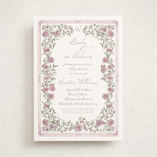 This is a heather baby shower invitations with standard by Jenna Holcomb called baby in bloom. printing on signature in standard