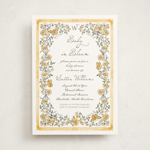 This is a daffodil baby shower invitations with standard by Jenna Holcomb called baby in bloom. printing on signature in standard